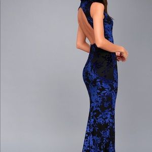 Black and Blu Velvet Floral Print Maxi Dress